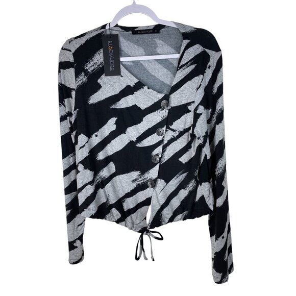 Elsewhere Sherbrooke Cardigan Gray Black Drawstring Asymmetric Lagenlook - Picture 3 of 10